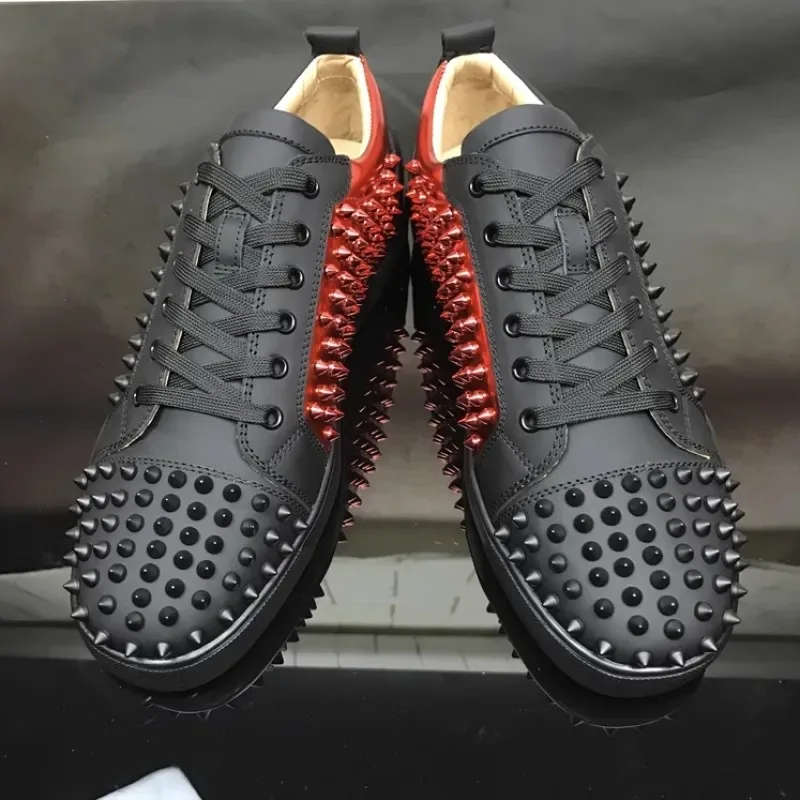 

European High-top Full Diamond Men's Shoes Black Suede Rhinestone Red Bottom Shoes Couple Models Rivet High-top Sneakers Trend