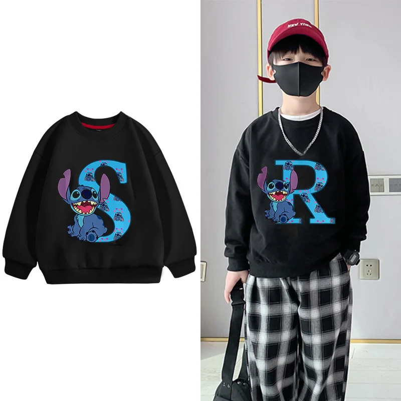 

Stitch Letter Children Sweatshirts Kids Name Combination New Casual Clothes Kawaii Cartoons Pullover Girl Boy Fashion Sportswear