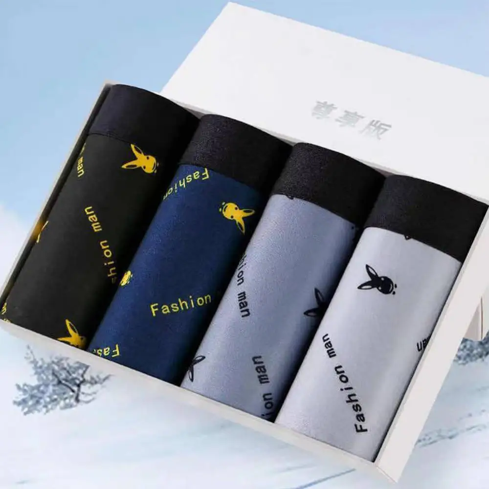 4pcs Boxer Shorts Men's Panties  Cotton Trendy Boxer Shorts Personality Loose Breathable UnderwearSexy  Set Calecon Lot Soft Box