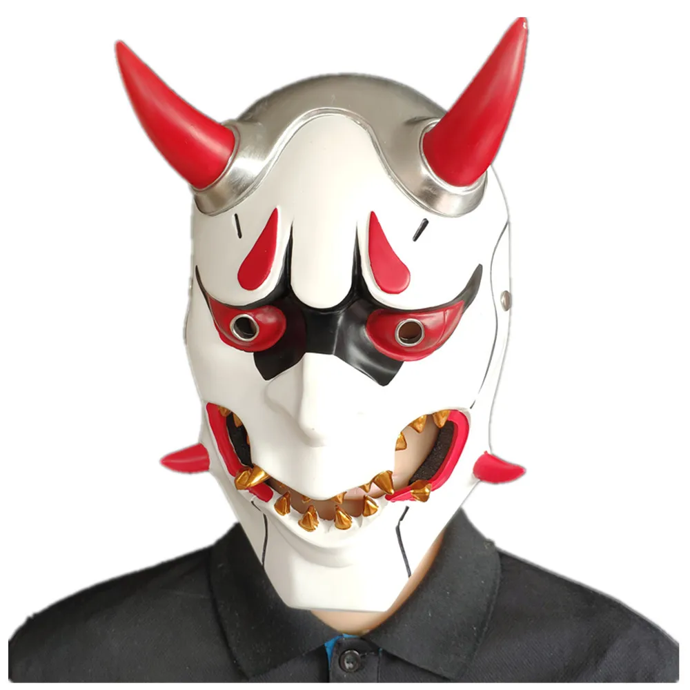 Game OW Genji Skin Oni Cosplay Mask Japanese Buddhist Evil Oni Noh Hannya Mask Halloween Props Cosplay Masks Resin