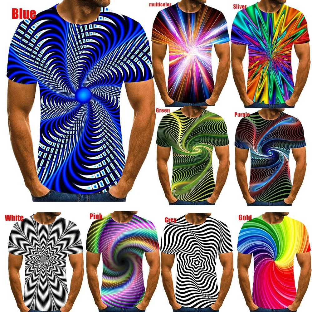 

Новинка, модная футболка для влюбленных с 3D принтом для мужчин и женщин, 10 стилей, синяя, головокружительная и красочная, гипнотическая футб...