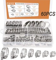 60pcs adjustable 6 to 38mm diameter clips worm gear hose clamp assortment kit for various pipes automotive mechanical 304 stainl