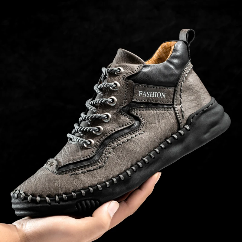 

2023 Men's Hand Stitching Flat Leather ShoesLarge Size Oxfords Shoes British Style Ankle Boots Men Casual Leather Shoes