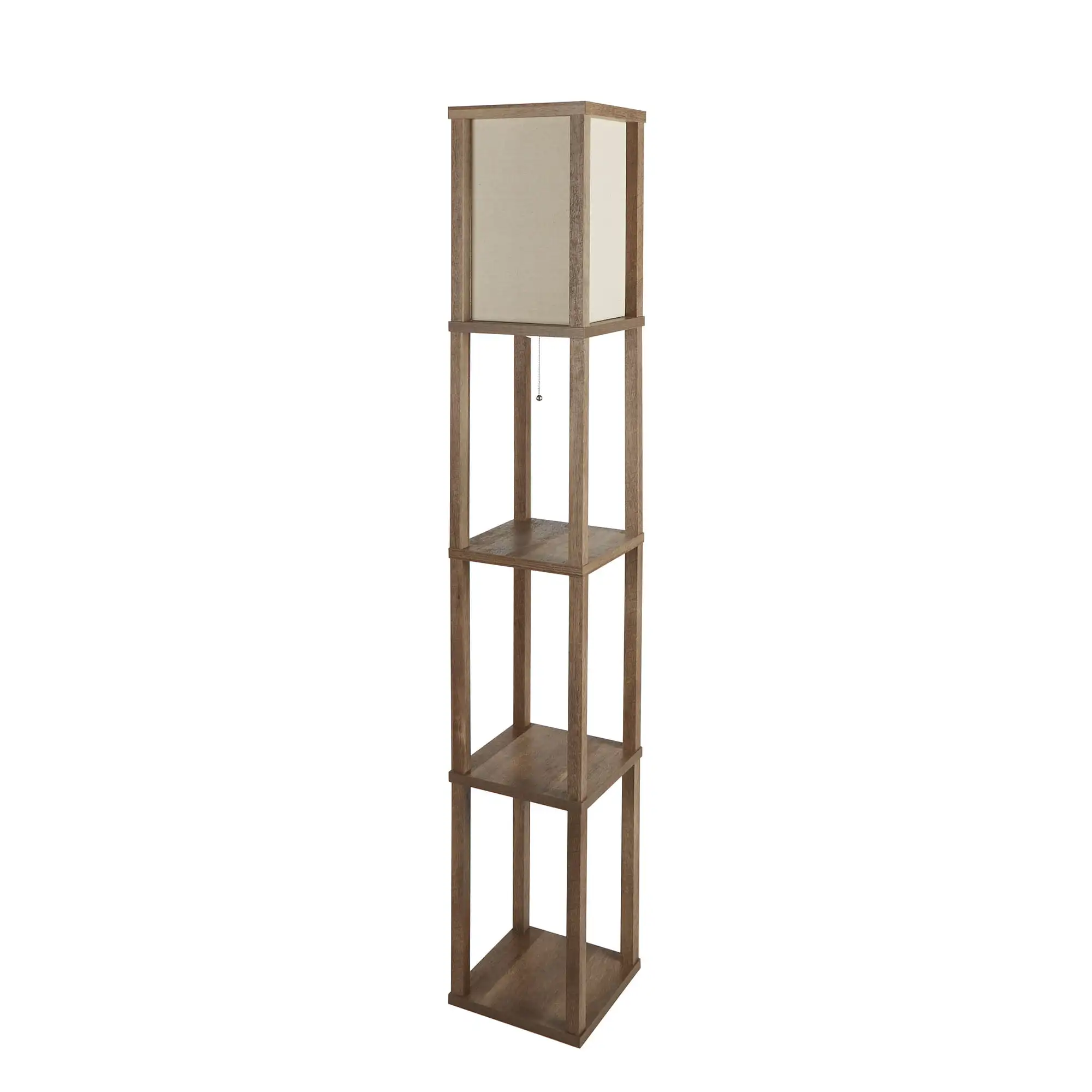 

HMTX Wood 62" Crossmill Floor Lamp with Shelves, Brown