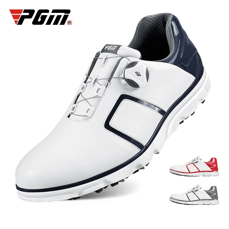 

PGM Mens Golf Shoes with Spikes Waterproof Anti-slip Buckle Strap Sports Sneakers White Casual Wear Microfiber Leather XZ180