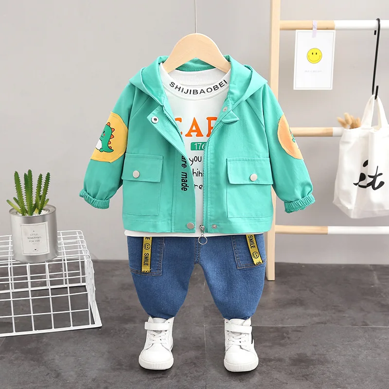 

Toddler Boy Clothes 1-4T Cartoon Hooded Cardigan Coats + T-shirts + Pants Infant Clothing Childrens Clothes Boys Outfits Sets