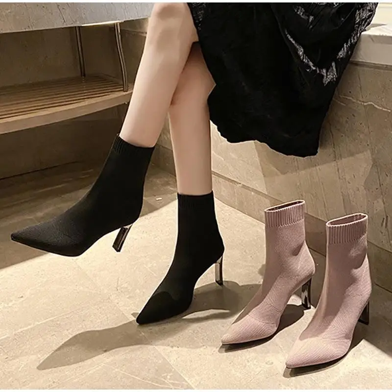 

2022 Platform Women Boots High Heels Ankle Slip On Casual Ladies Shoes Leather Booties Winter SHOE FASHION WOMAN 2021