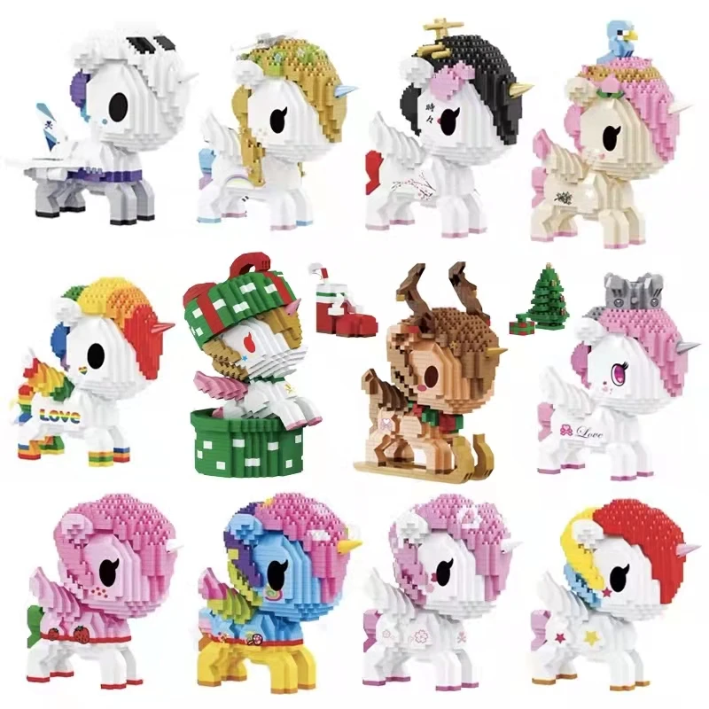 

My Little Horse Anime Rainbow Unicorn Model Micro Building Blocks Bricks DIY Pony Figures Set Toys For Girl Birthday Gift