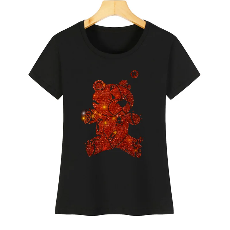 

High-quality summer short-sleeved T-shirt diamond bear pattern t-shirt female cotton tops T-shirt basic oversized t-shirt 5XL