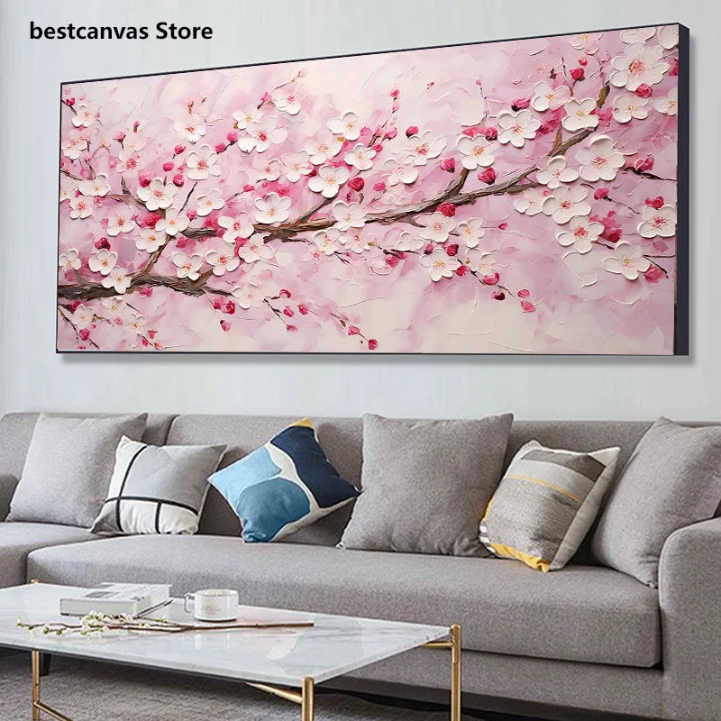 Абстрактные розовые цветки вишни на холсте современный принт поплавок живопись