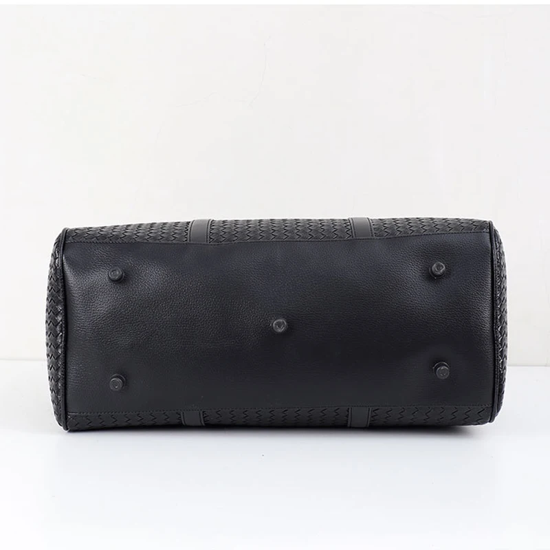 New Woven Travel Bag Large Capacity PU Leather Handbags Black Men's and Women's Crossbody Duffel Bags Short Trip Luggage Tote