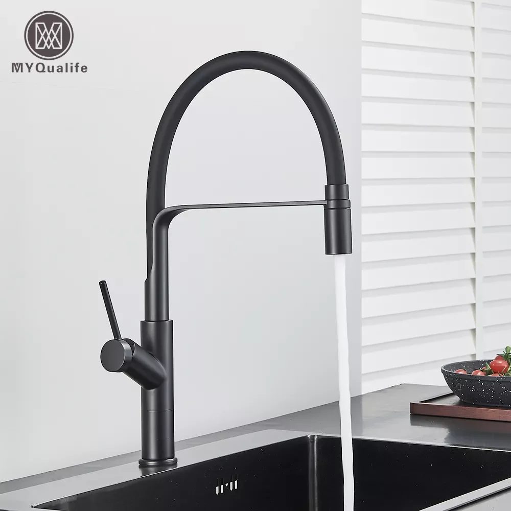 

Matte Black Tall Kitchen Sink Faucet Deck Mount Pull Down Brass Kitchen Faucet Hot&Cold Water Mixer Tap Single Handle Mixer