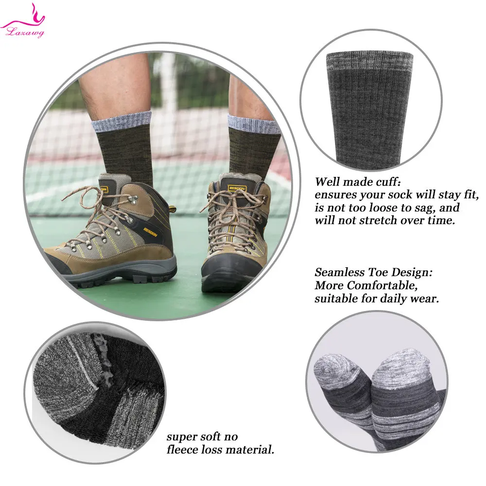 LAZAWG Men's Cotton Athletic Crew Socks Thermal Warm Crew Winter Boot Sock for Man Sports Hiking Trekking Socks Warm Keeping