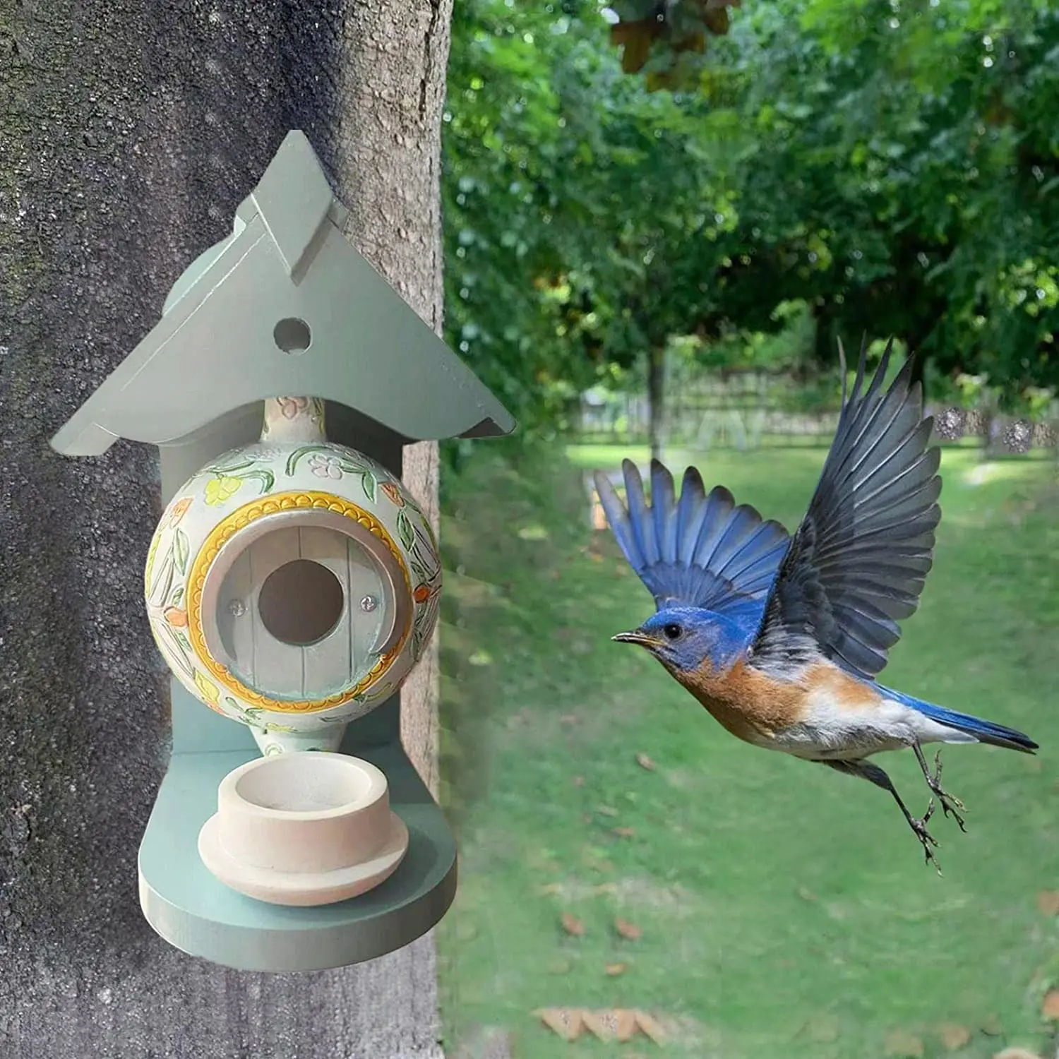 

Teal Teapot Bird House Feedern Outdoor Teapot Birdhouse Feeder Decorative Gift Bird Feeder for Garden Yard Outside Decoration