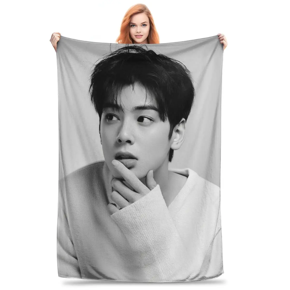 KPOP Cha EunWoo одеяло фланелевая с принтом портативное Супер теплое покрывало для