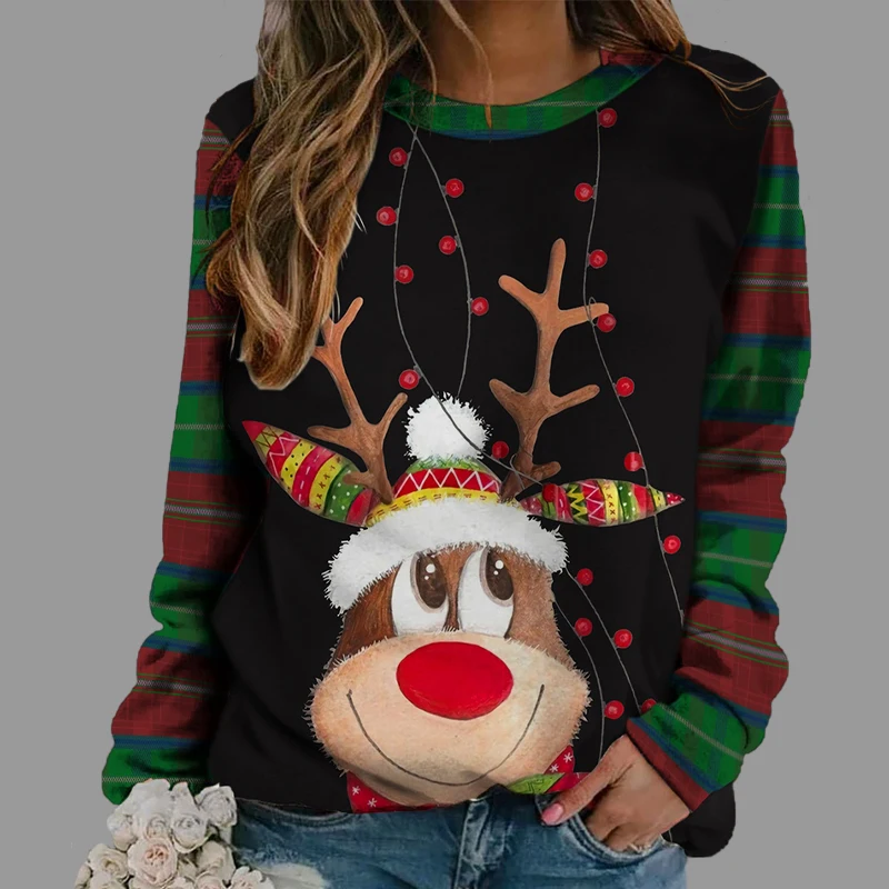 

Весенний женский Топ с длинным рукавом, милый свитшот с рождественским принтом оленя, любимый женский пуловер оверсайз от кутюр в уличном с...