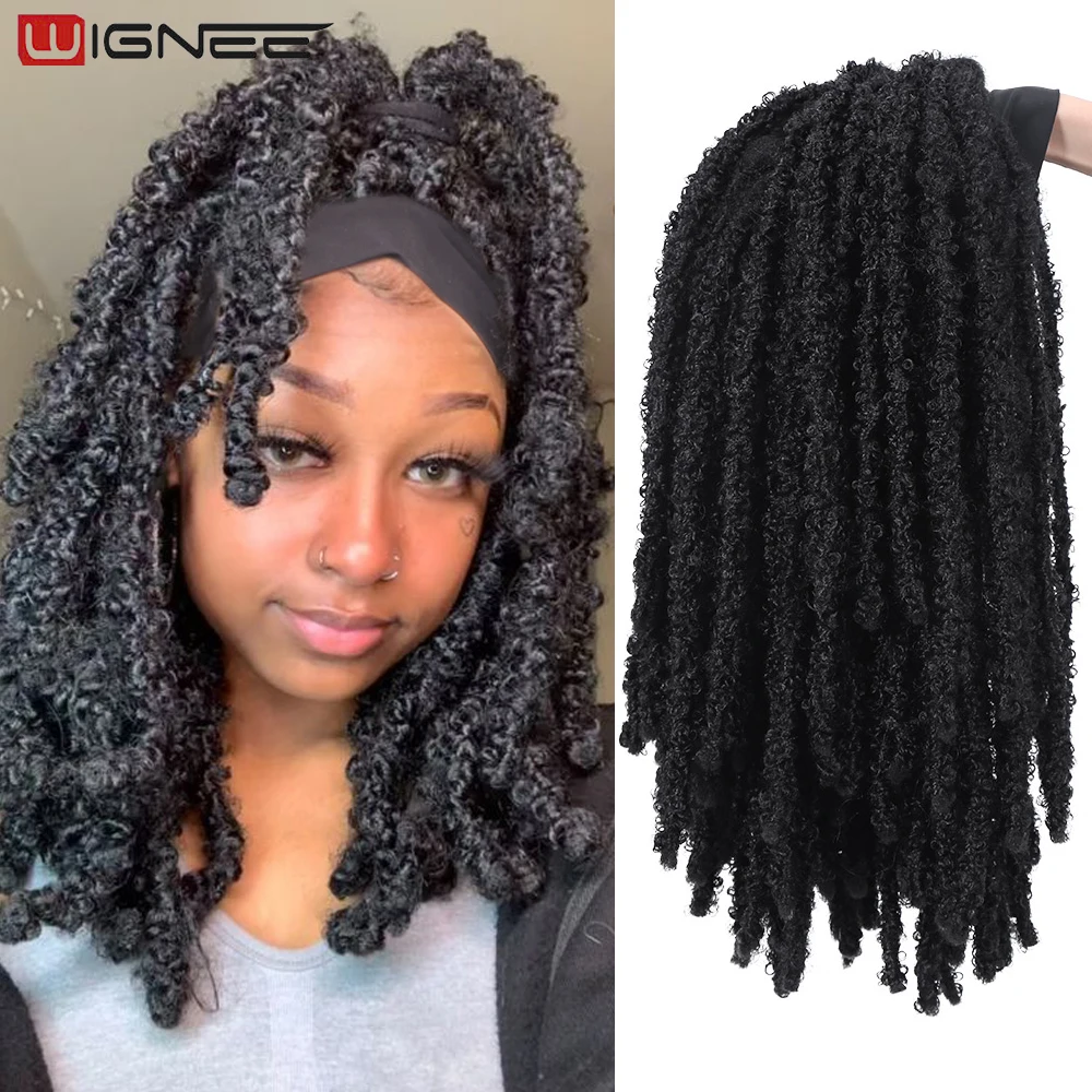 Headband Wig Braided Wigs Butterfly Locs Crochet Hair Black Wig Curly Headbands For Women Cosplay Daily Life Synthetic Wigs