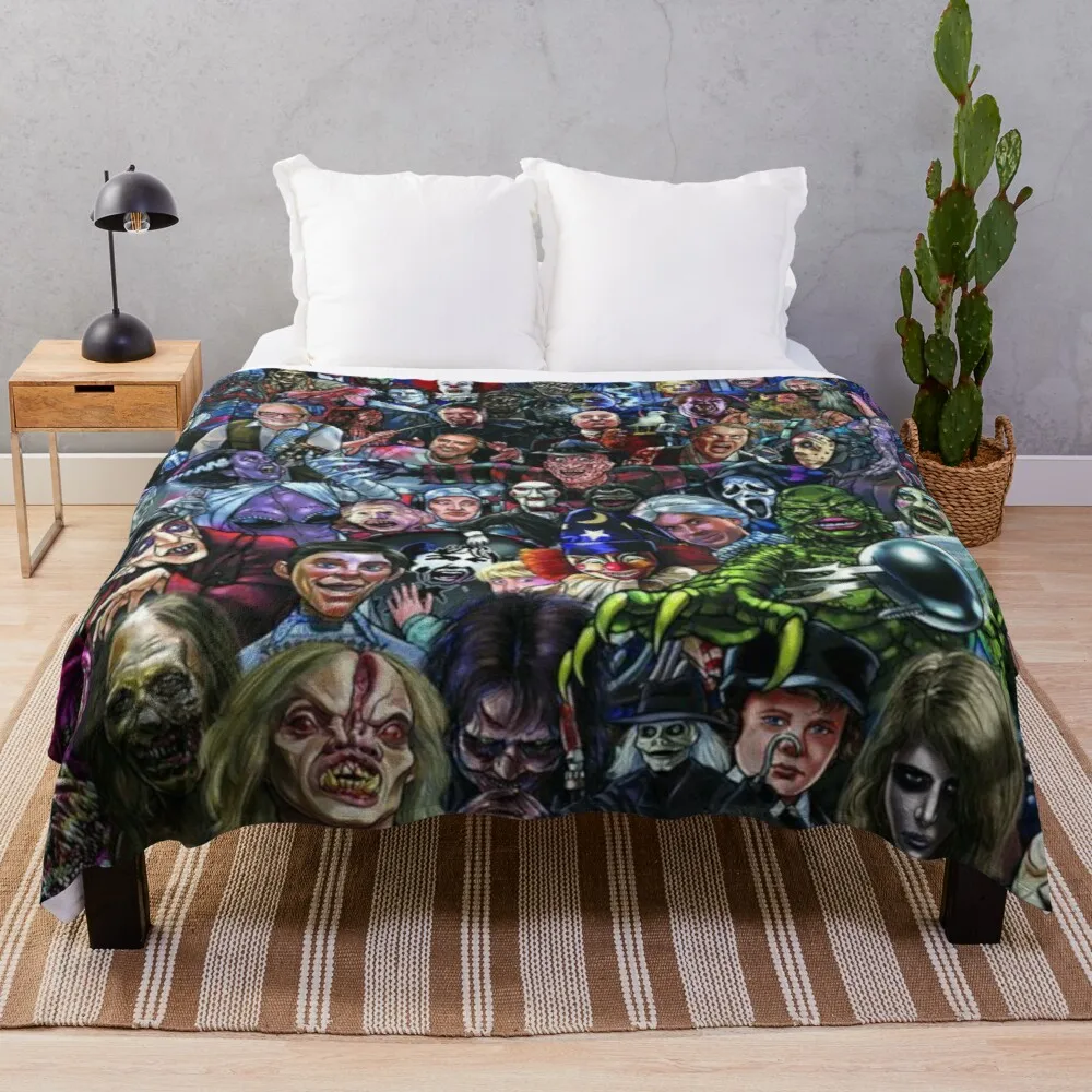 

Bestie Sherpa Blanket Boho Bedding Halloween Cartoon Blanket Horror Collage Throw Blankets