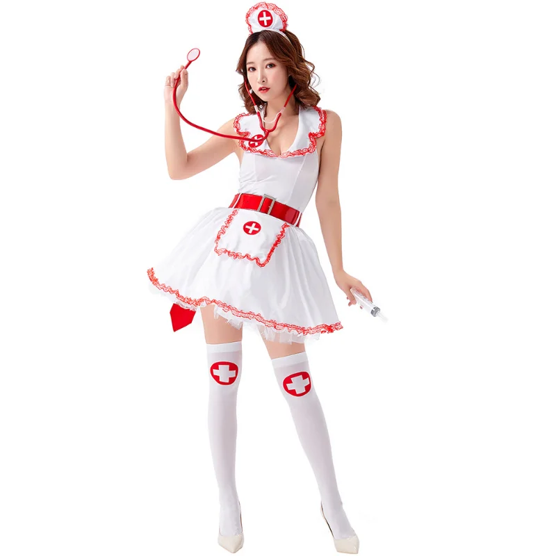 

Women Sexy Nurse Costume White Doctor Nurse Uniform Flirting Outfit Halloween Fantasias Womens Role Play Games