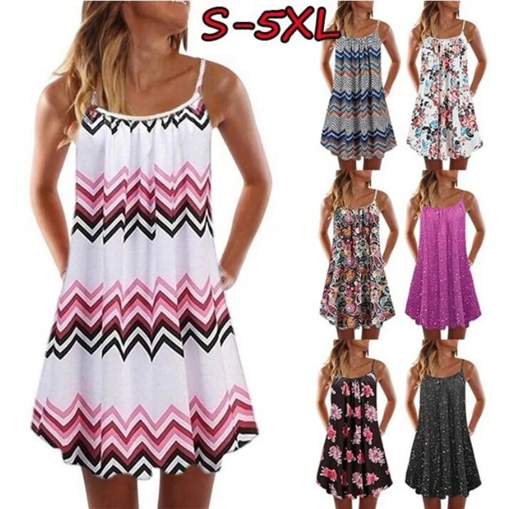 

Linen Dress Vintage Boho Women Summer Sleeveless Beach Printed Short Mini Dress Distressed Midi Dress Black