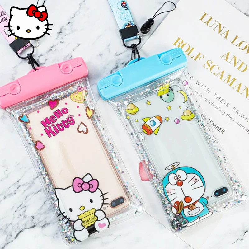 

Lovely Sanrio Hello Kitty Mobile Phone Waterproof Bag Swimming Rafting Diving Touch Screen Hanging Neck Rainproof Phone Case
