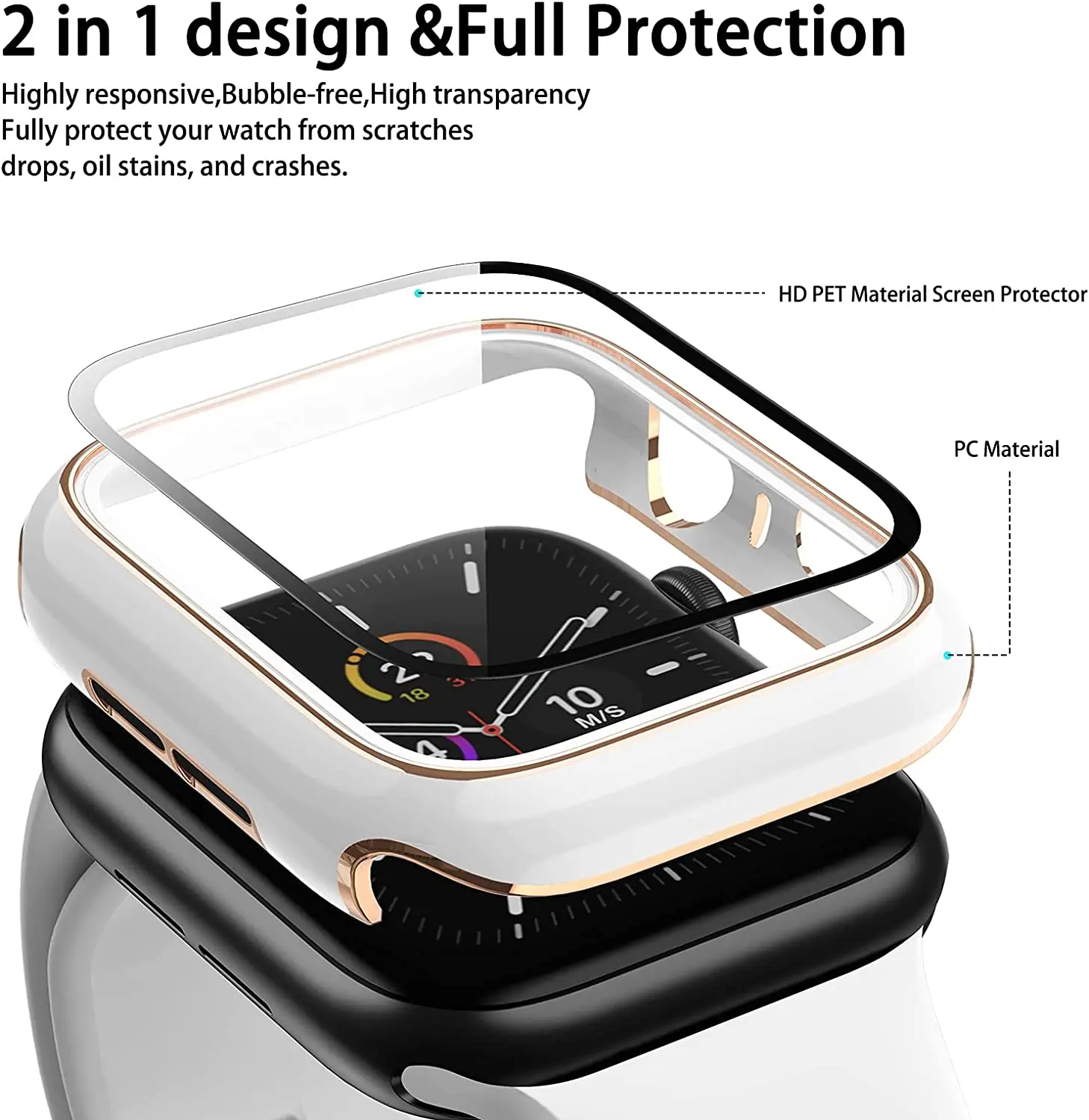 Glass + Cover For Apple Watch Case 45mm 41mm 44mm 40mm 42mm 38mm Two Color Screen Protector Bumper iWatch Series 8 7 6 SE 5 4 3