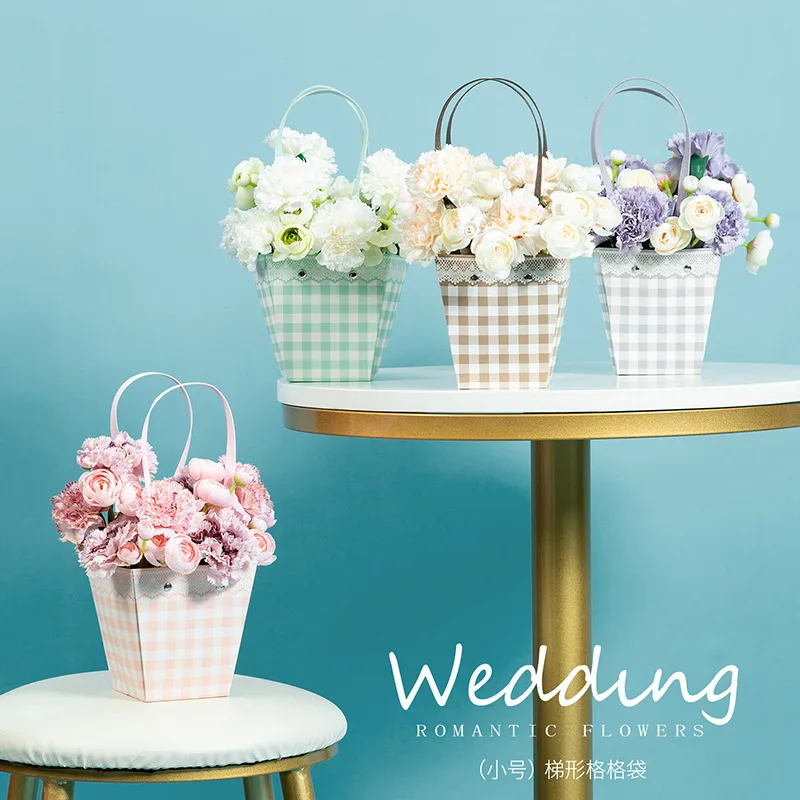 

4pcs Flower Bag Bouquet Portable Gift Bag Flower Shop Trapezoidal Rectangular Gift Box Flower Packaging Material Wedding Decor