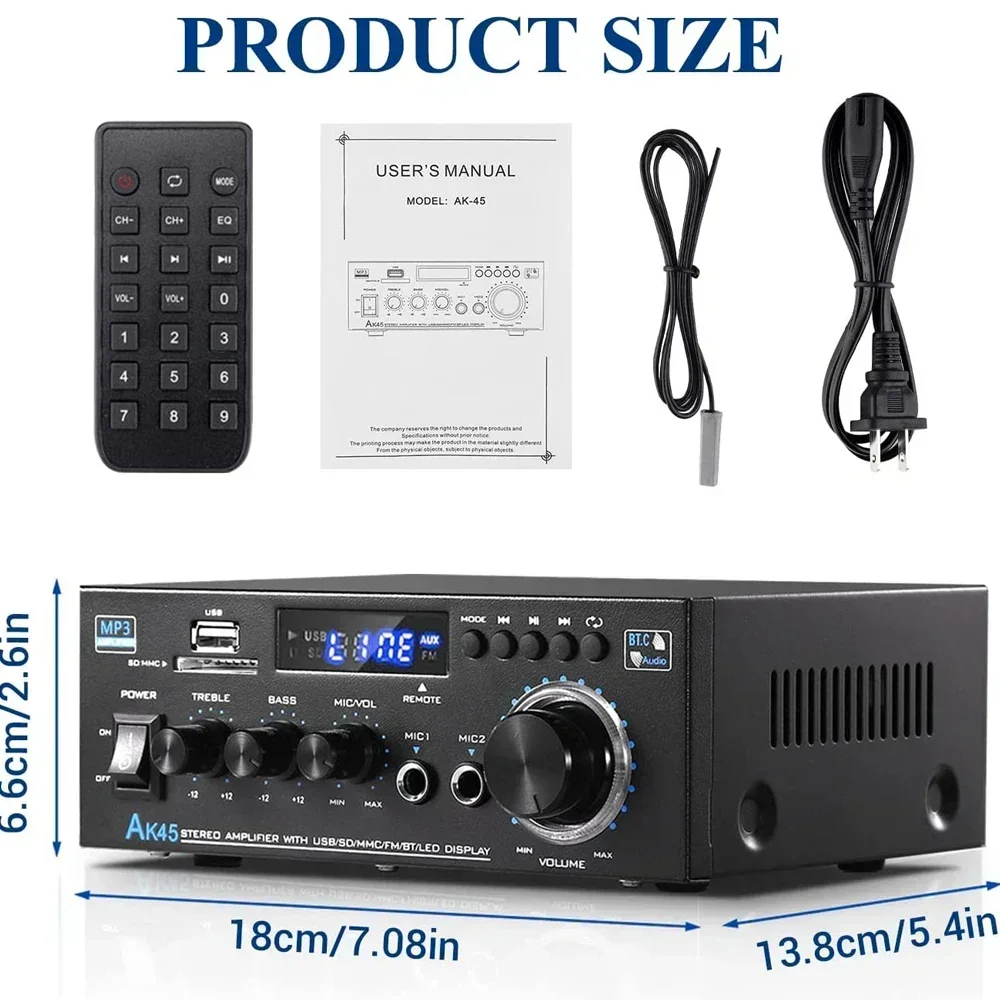 2 0-канальный цифровой усилитель AK45 HiFi 400Wx2 стерео приемник переменного тока 90 В-240