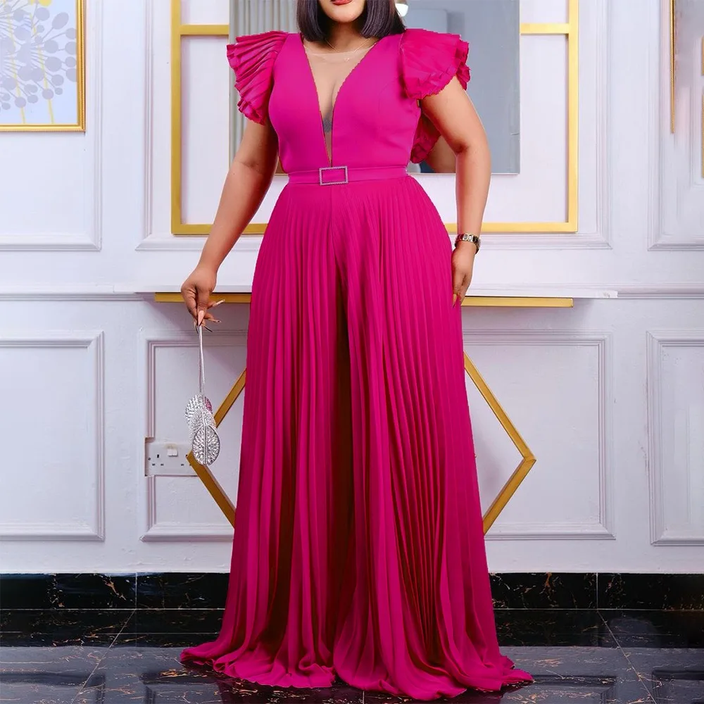 Elegant Jumpsuits & Rompers for Women Pleated High Waisted Ruffles Floor Length Luxury Evening Night Party Club Overalls Clothes