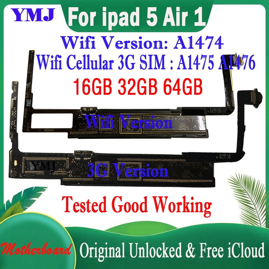 

With IOS System For iPad 5 Air 1 Motherboard A1474 A1475 A1476 Plate NO ID Account Free iCloud Original Unlocked Logic board 16G