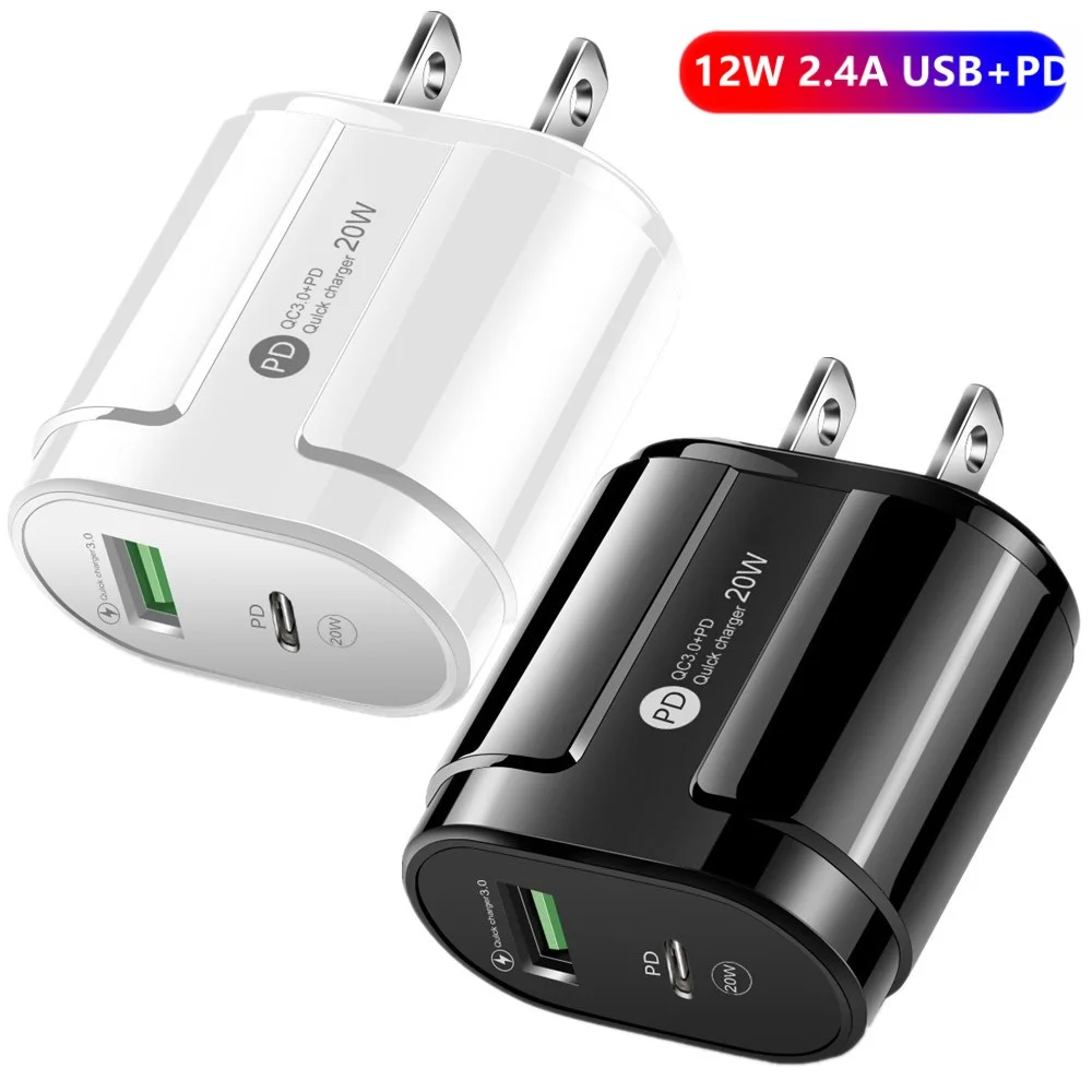 

200 шт./лот Быстрая зарядка 20 Вт (12 Вт) 2.4A Сетевое зарядное устройство PD для ЕС США Великобритании портативные адаптеры питания для Iphone Samsung Htc ...