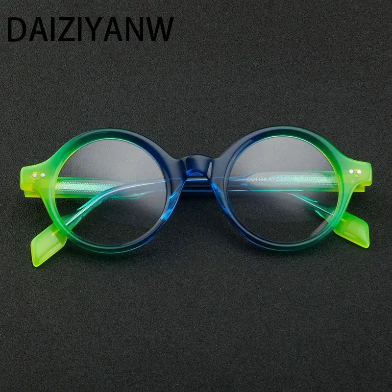 

Fashion Round Punk Acetate Optical Glasses Frame Men Women Popular Vintage Spliced Color Transparent Prescription Glasses