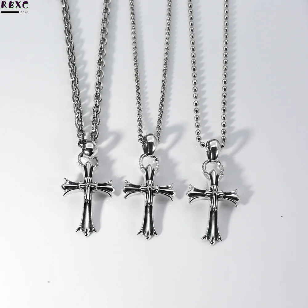 

Ch Croix Double Cross Necklace Thai Silver Letter Chain Necklace Pendant Men and Women Lovers Money Chain Tide