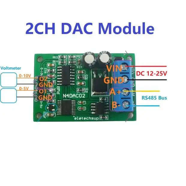 

12V RS485 to DAC Digital-to-analog Conversion Module 5V 12V 4-20MA Voltage and Current Analog Output