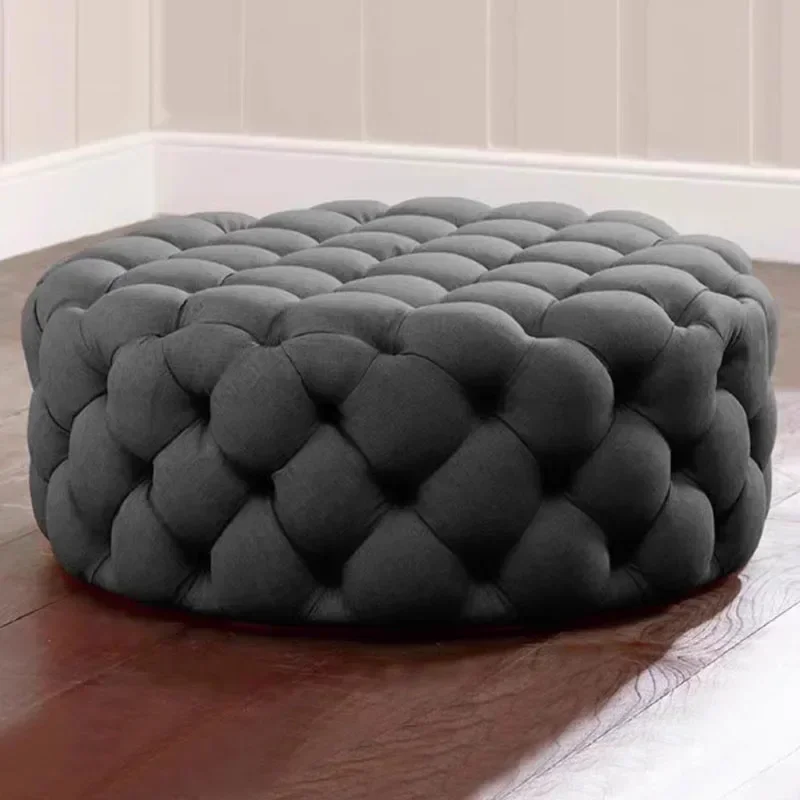 Синий бархатный табурет для спальни круглый модный современный компактный диван