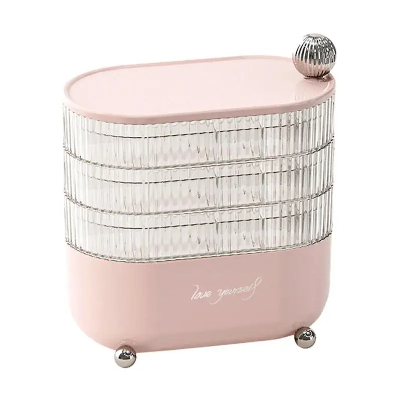 

360 Rotating Makeup Brush Holder With Lid 3-layer Storage Box Portable Desktop Cosmetic Organizer Makeup Container Storage