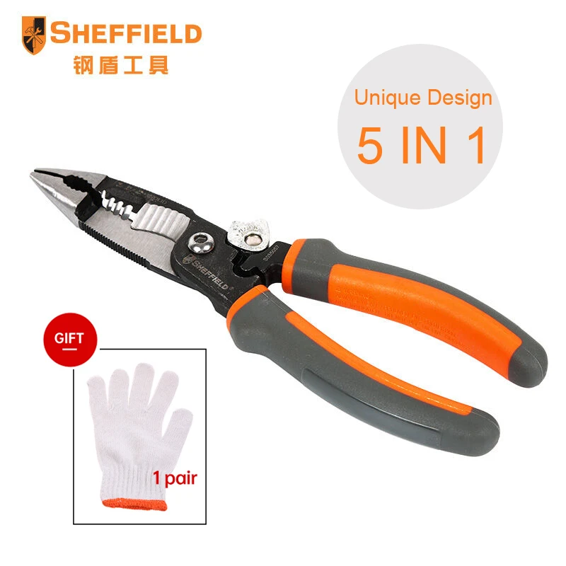 

SHEFFIELD 8 Inches 5 in 1 Pliers Multifunctional Electrician Needle Nose Pliers Wire Stripping Cutter Crimping Pliers S035057