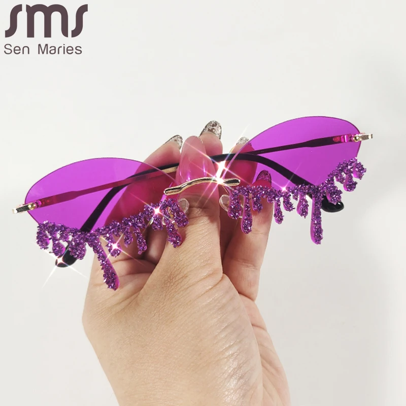 

New Rimless Rhinestone Sunglasses 2023 Women Men Trends Teardrop Red Sun Glasses Lady Punk Diamond Eyeglasses UV400 De Sol Oculo