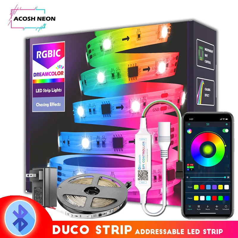 Bluetooth dreamcolor led strip lights 5M 10M waterproof Addressable lights lighting led 213 dynamic mode APP for room bedroom