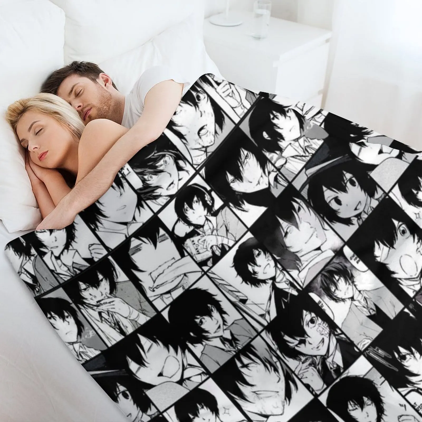 Коллаж Dazai Osamu-черно-белая версия манги одеяло роскошные фланелевые одеяла для