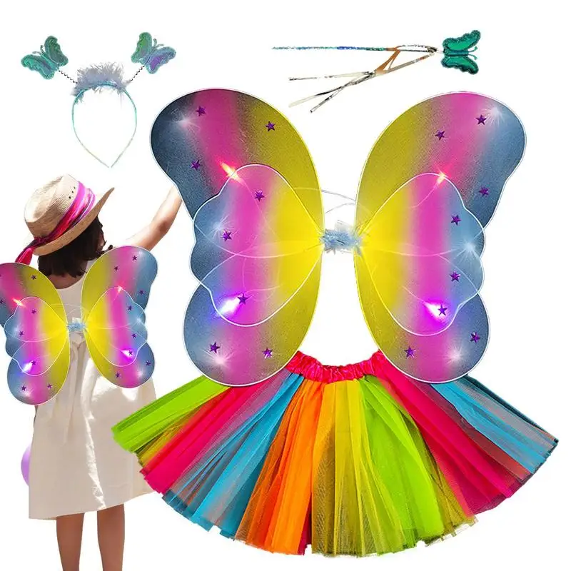 

Fairy Wings For Girls Butterfly Wand Cosplay Accessories With Lights 4 Pcs Dress Up Fairy Wings For Little Girls GirlsCostumes