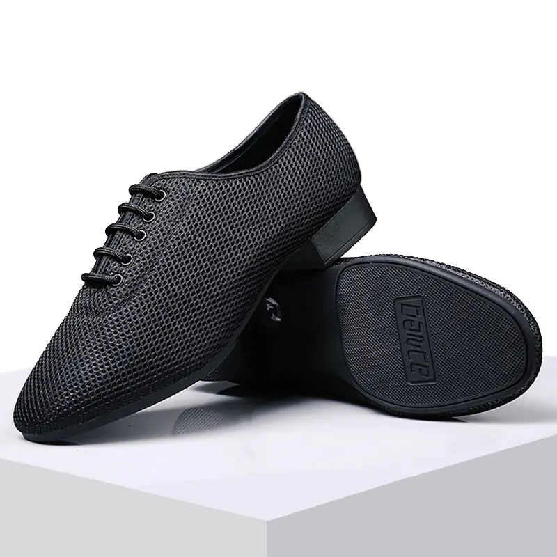 Men Dance Shoes Latin Salsa Jazz Dancing Shoe Air Mesh Black Low Heel 3cm Large Size 45 Adult Boy Modern Ballroom Man's Sneakers