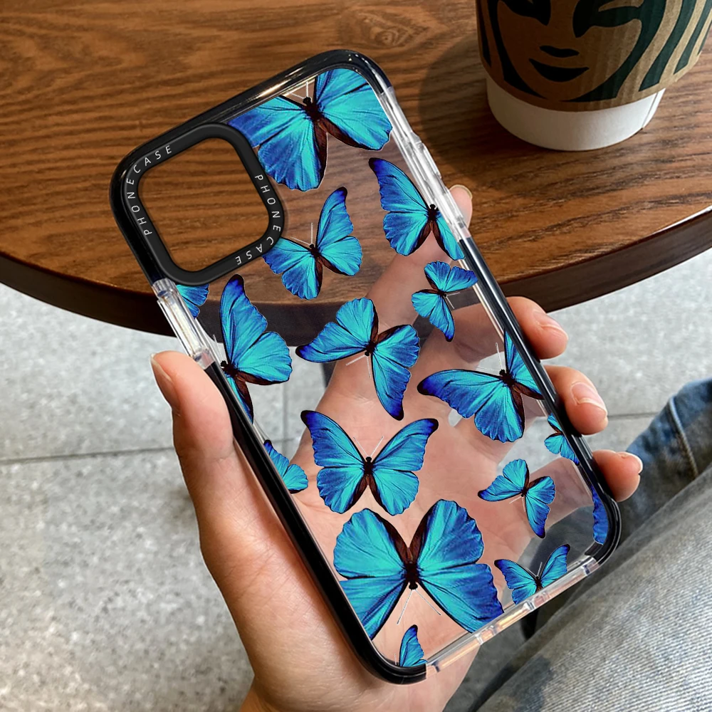 

Butterfly Animal Phone Case for iPhone 14ProMax 13Pro 12ProMax Transparent Soft Cover for iPhone 14 14Plus 11 Pro Max Capinha