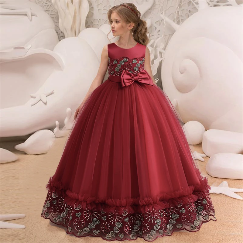 

Bridesmaid Girl Wedding Party Dress Kids Flower Embroidery Costume 4-14T Children Birthday Clothes Teen Gala Gown Prom Vestidos