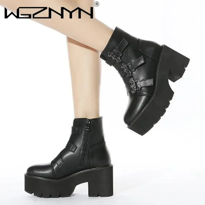 Роскошные женские мотоциклетные ботинки в стиле панк на платформе туфли толстом