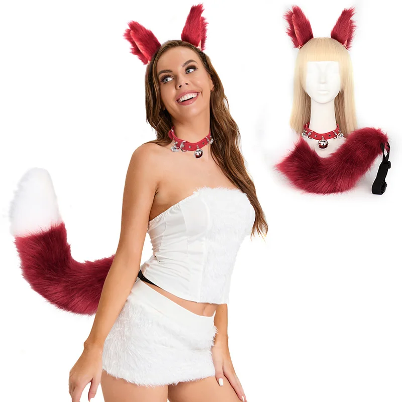 

Fox Ears Tail Collar Set Cosplay Plush Cat Wolf Hair Clips Tails Carnival Party Fancy Dress diffuse show Cosplay Costume Easter