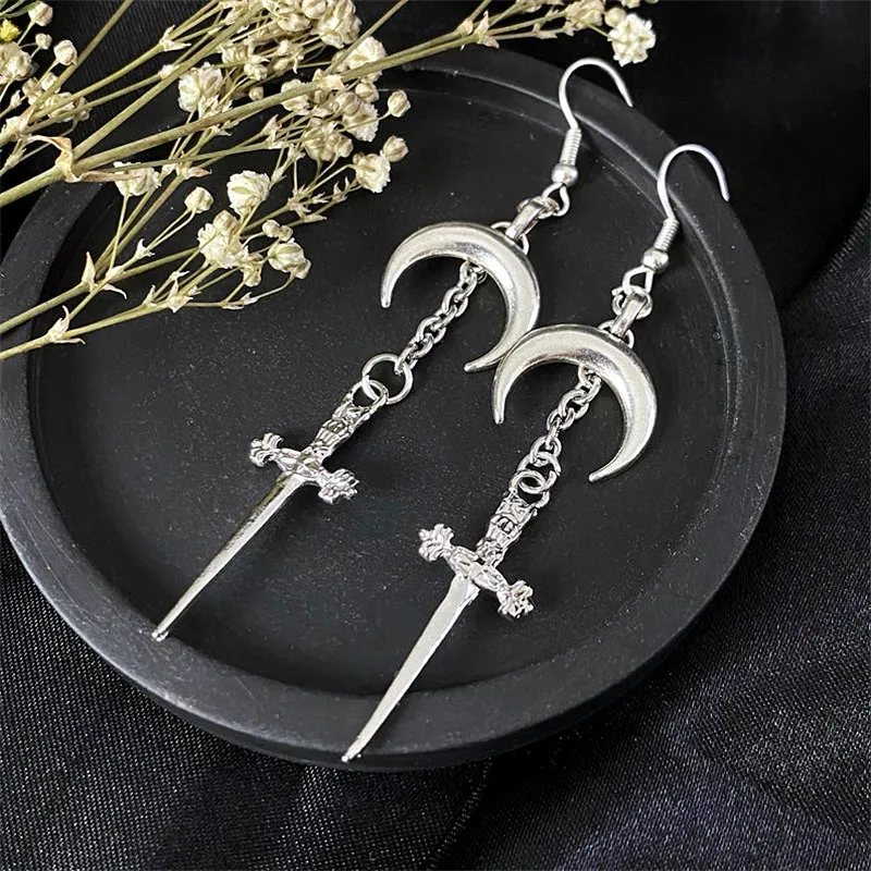 

Goth Punk Crescent Moon Dagger Knife Sword Drop Dangle Earrings For Women Charm Jewelry Wholesale