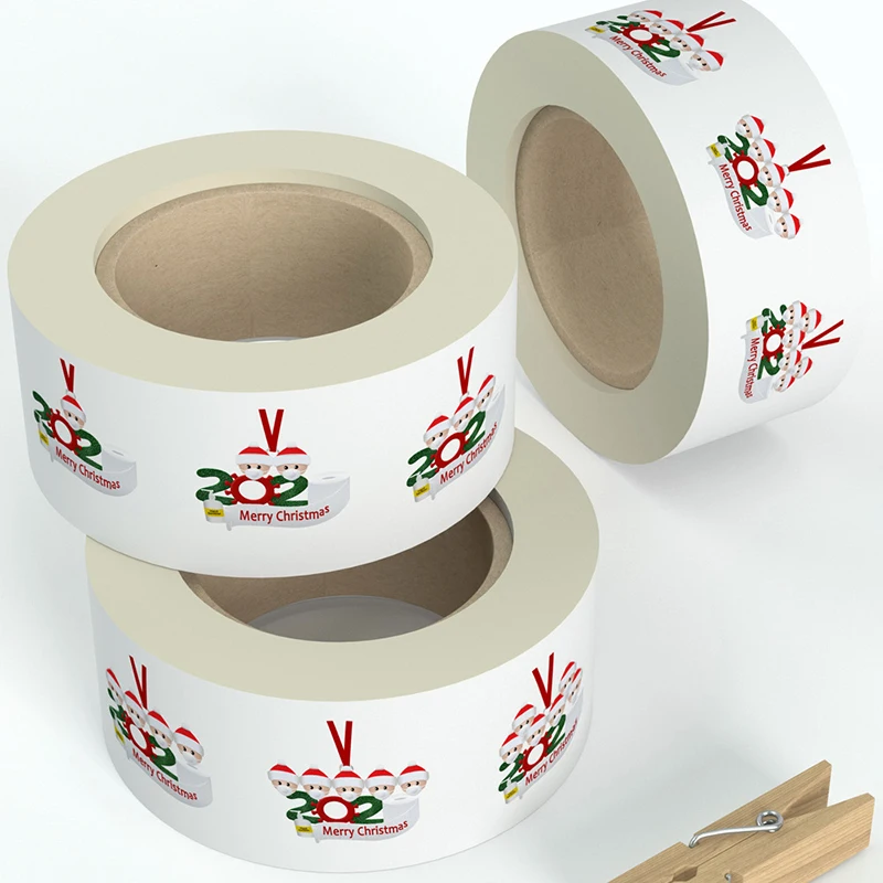 Рулон мультяшной наклейки с Рождеством Санта-Клаус дерево бумажная этикетка