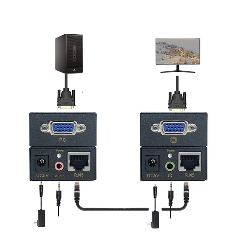 Разветвитель-адаптер VGA RJ45 длиной 100 м с аудиоразъемом 3 5 мм кабель Ethernet Cat5E/6 HD 1080P