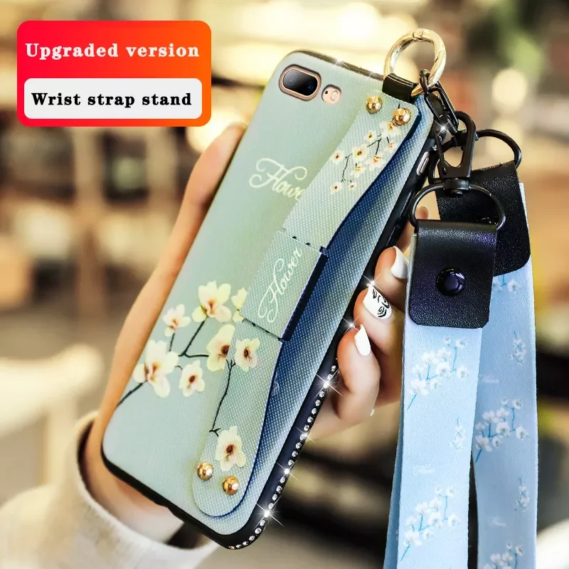 

Case for iPhone 11 Pro Max X XS Max XR 6s 7 8 Plus Silicone Cloth Lined Diamond Wristband Stand Shell Soft Capa Case Cover Funda